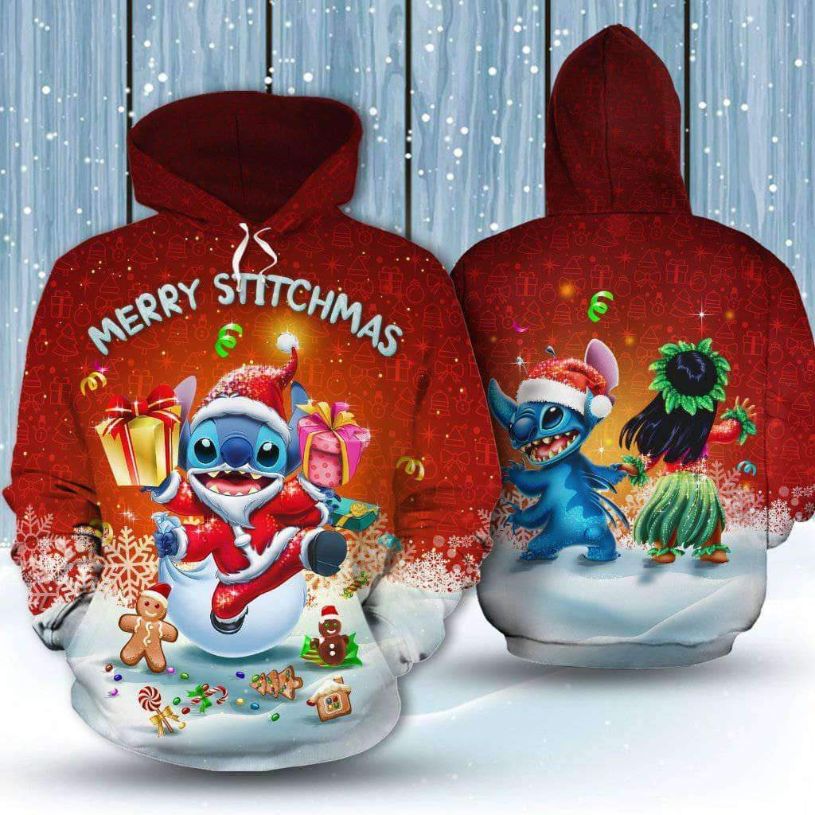 Merry Stichmas Cute Stitch Santa Art 3D Printed Hoodie