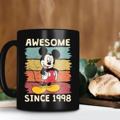 Mickey Team Awesome Since 1998 Mug Customized Year Of Birth Mug Personalized Retro Vintage Disney Premium Sublime Ceramic Coffee Mug Black