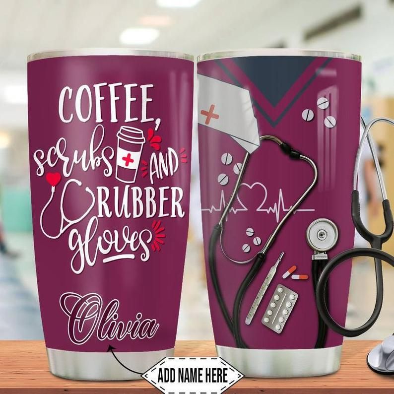 Nurse Scrubs Coffee Burgundy Personalized 15 Tumbler