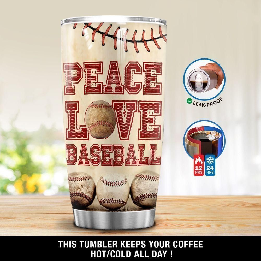 Peace Love Baseball Stainless Steel Cup Tumbler