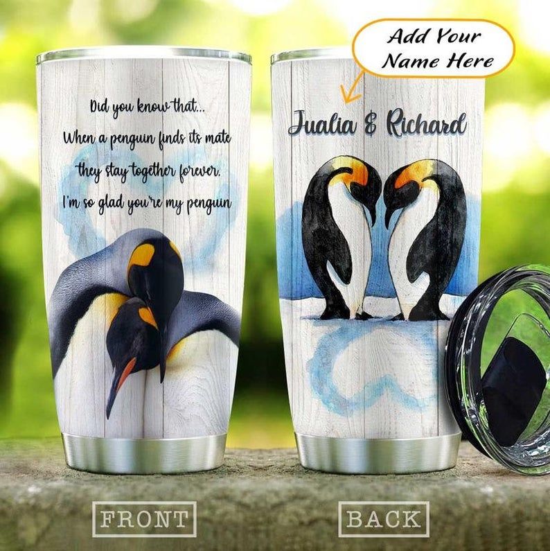 Penguin Couple Personalized Gift For Lover Day Travel Tumbler