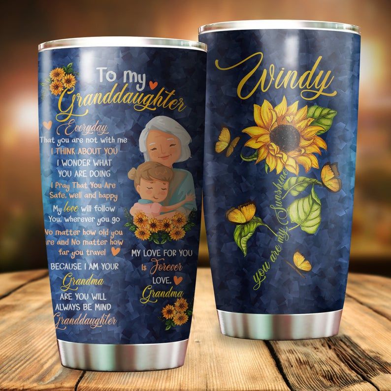 Personalized Customed To My Granddaughter Sunflower Tumbler
