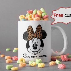Personalized Customized Name Minnie Mouse Leopard Portrait Mug Disney Lover Mug Minnie Coffee Mug Premium Sublime Ceramic Coffee Mug White