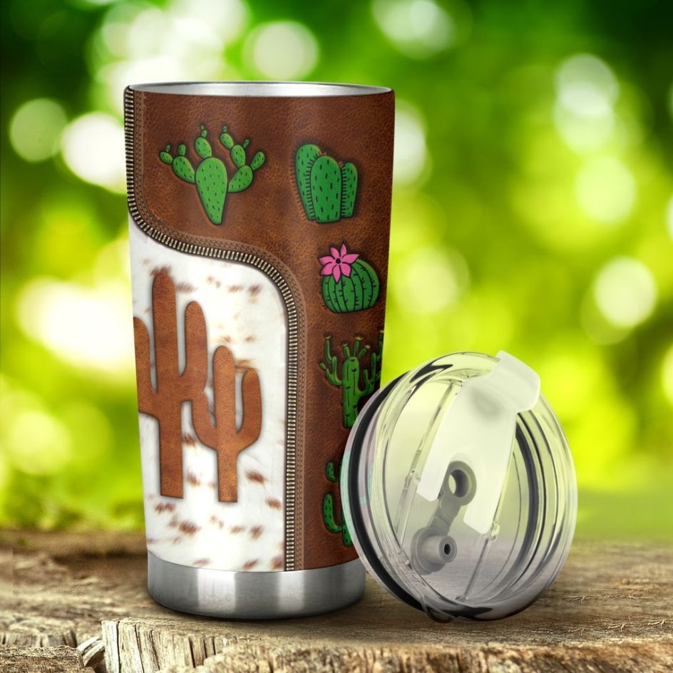 Personalized Cute Cactus Leather Pattern Tumbler