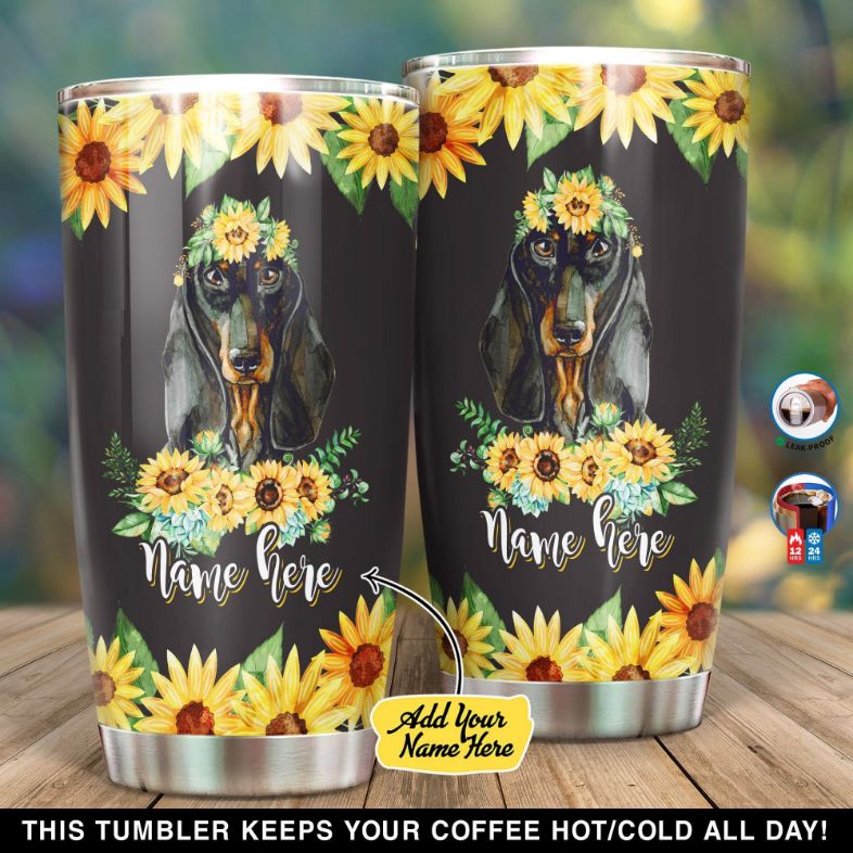Personalized Dachshunds Sunflower Gift For Lover Day Travel Tumbler
