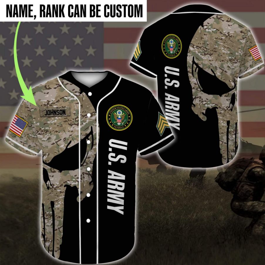 United States Army Black Camo - Personalized Skull Baseball Jersey