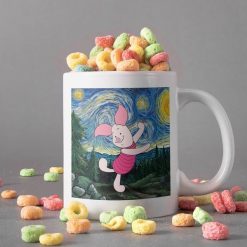 Piglet In Canvas Mug Starry Night Mug Van Gogh Mug Pooh Lover Gift Disney Premium Sublime Ceramic Coffee Mug White