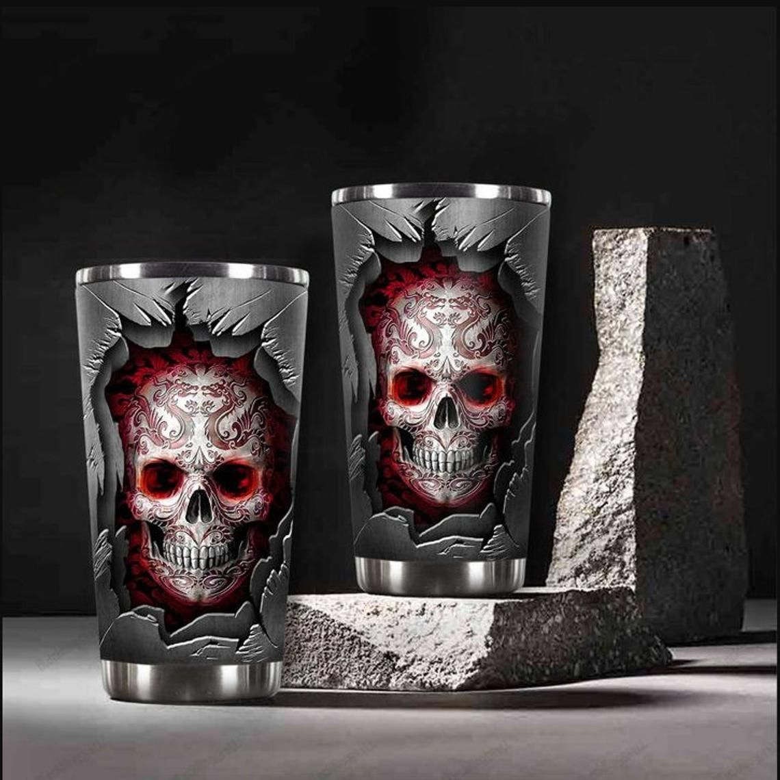 Red Tattoo Skull Break The Wall Stainless Steel Cup Tumbler