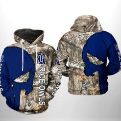 Rice Owls NCAA Camo Veteran Hunting 3D Printed Hoodie