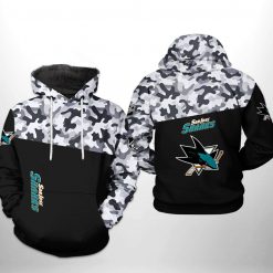San Jose Sharks NHL Camo Veteran 3D Printed Hoodie