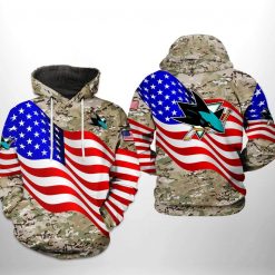 San Jose Sharks NHL US FLag Camo Veteran 3D Printed Hoodie