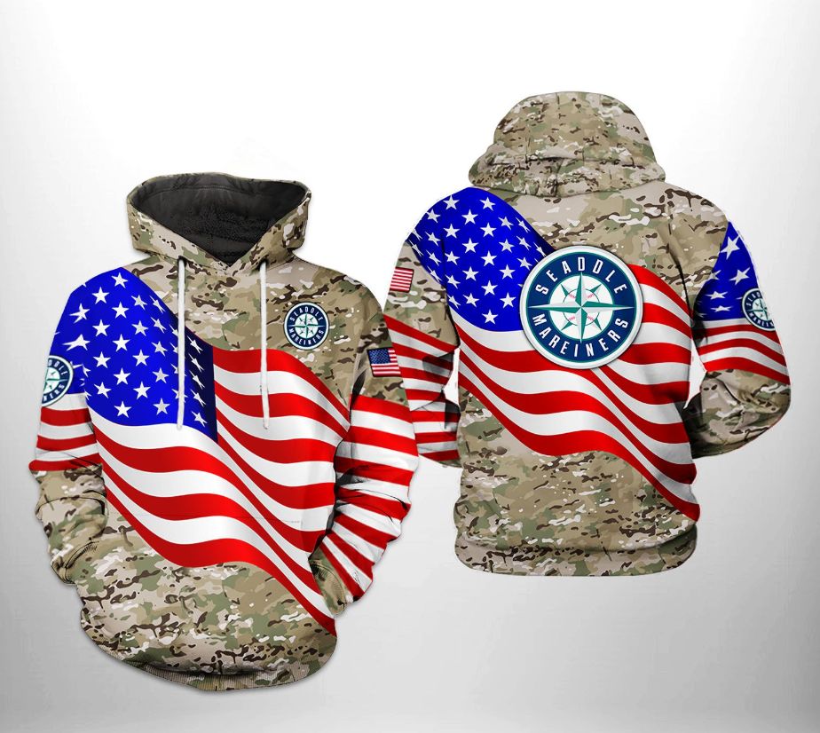 Custom Mariners Shirt 3D Awesome Hunting Camo USA Flag Seattle