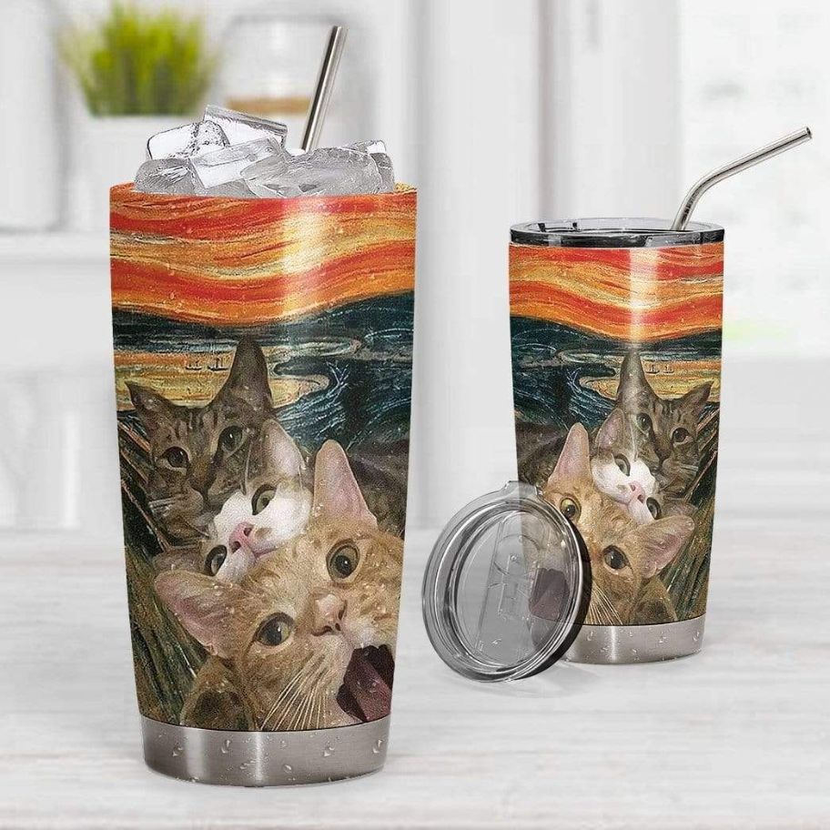 Selfie Scary Cats Stainless Steel Cup Tumbler