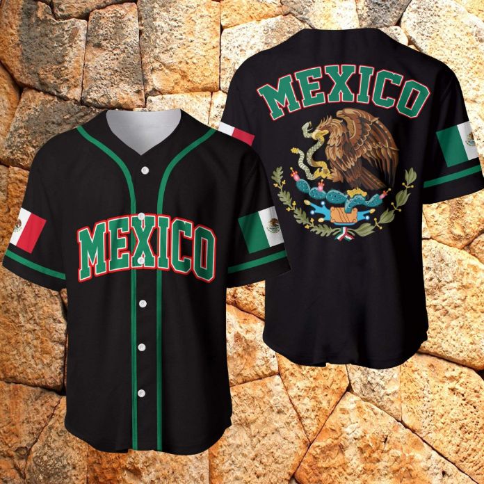 Simple Mexico Eagle Black Personalized 3d Baseball Jersey - Teeruto
