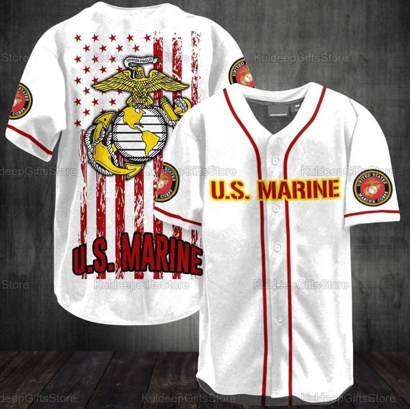 Simple White Red Us Marine Flag Personalized 3d Baseball Jersey