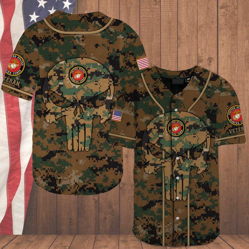Skull Camo Veteran U.s. Marine Corps Personalized 3d Baseball Jersey kv