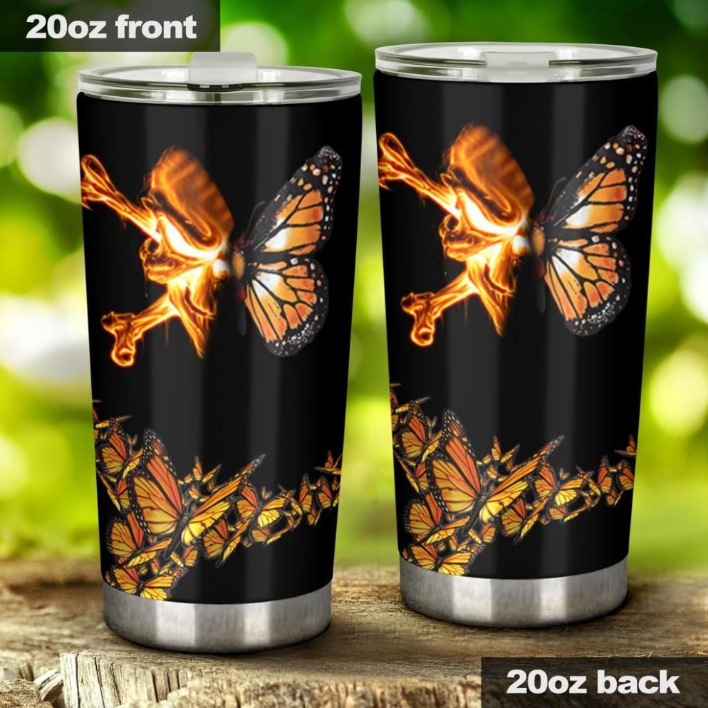 Skull Fire Cross Butterfly Stainless Steel Cup Tumbler
