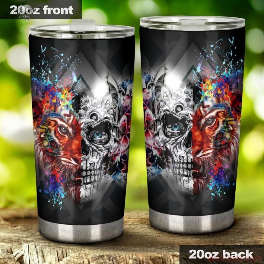 Skull With Tiger Colorful Stainless Steel Cup Tumbler