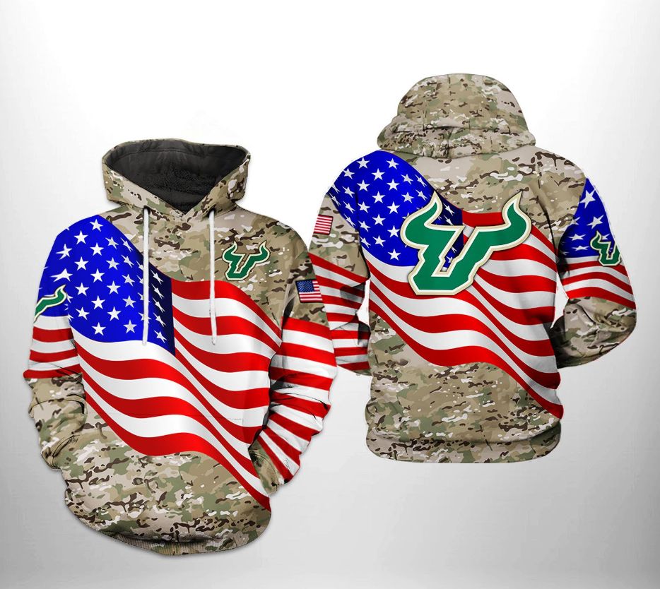 South Florida Bulls NCAA US Flag Camo Veteran 3D Printed Hoodie - Teeruto