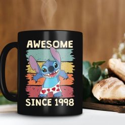 Stitch Awesome Since 1998 Mug Customized Year Of Birth Mug Personalized Mug Vintage Mug Disney Lover Premium Sublime Ceramic Coffee Mug Black