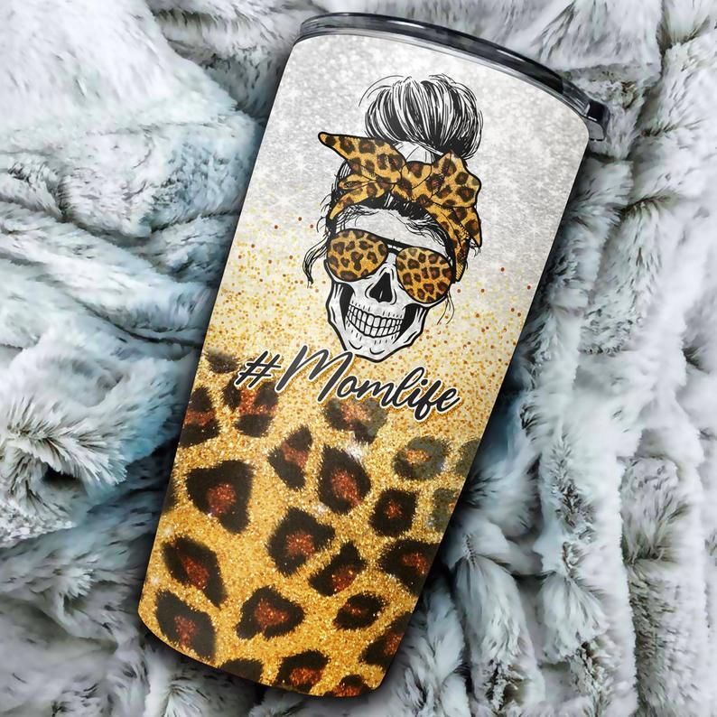 Sugar Skull Skull Mom Life Bandana Leopard Stainless Steel Cup Tumbler