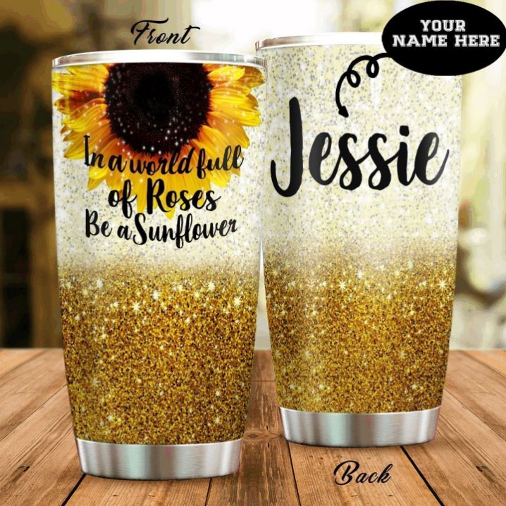 Sunflower Personalized Bling Bling Gift For Lover Day Travel Tumbler