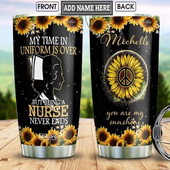 Sunflower Retired Nurse Hippie Personalized Tumbler