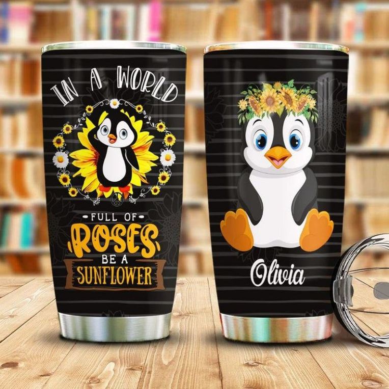 Sunflower Rose Penguin Personalized 22 Tumbler