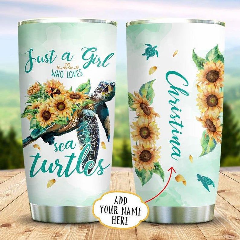 Sunflower Sea Turtle Girl Personalized 4 Tumbler