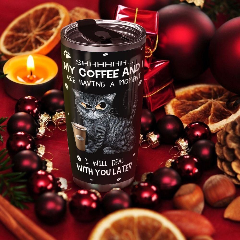 Tabby Cat With Coffee Stainless Steel Cup Tumbler