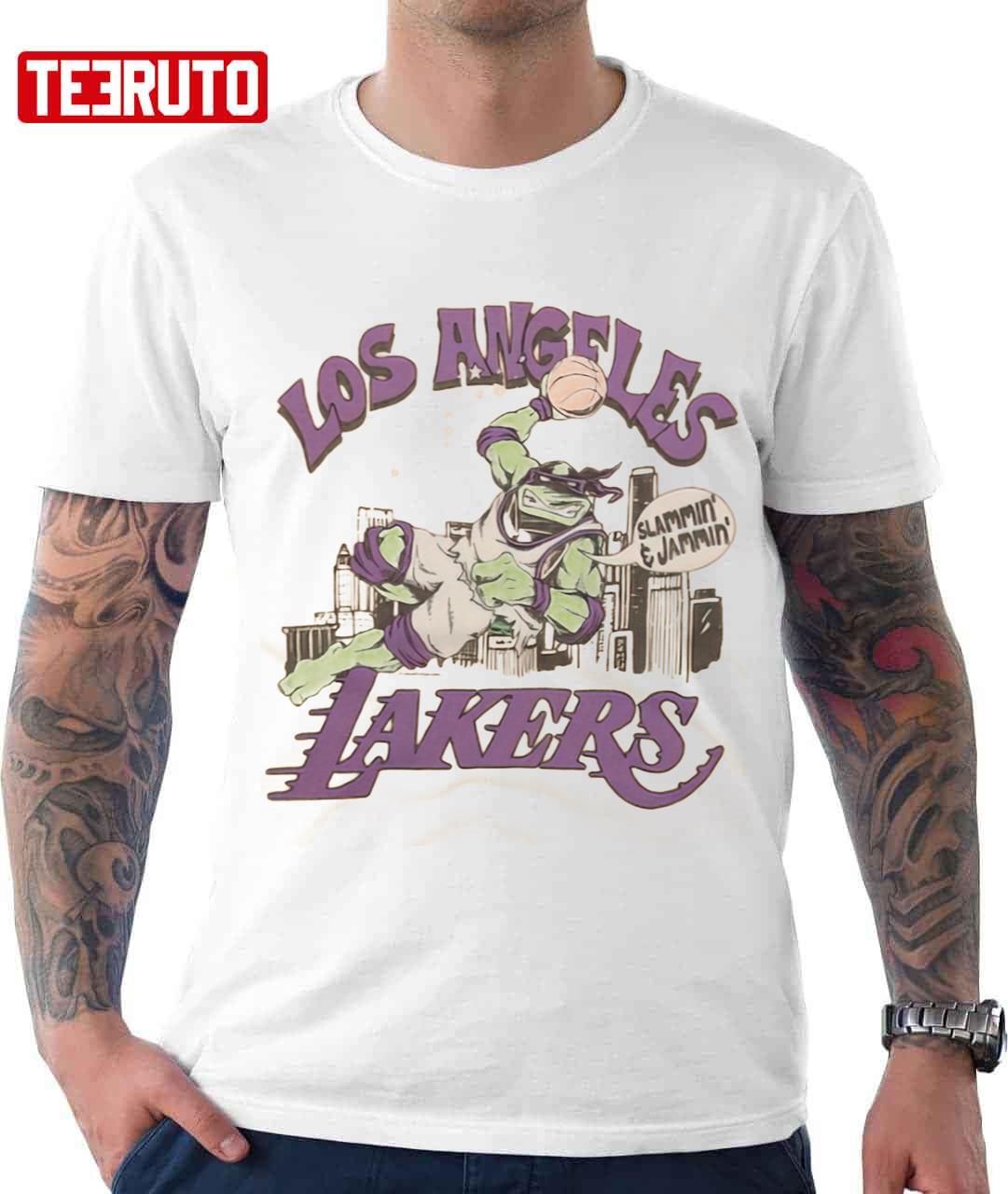 TMNT x La Lakers Slammin' and Jammin' T-Shirt from Homage | Yellow | Retro Nickelodeon T-Shirt from Homage.