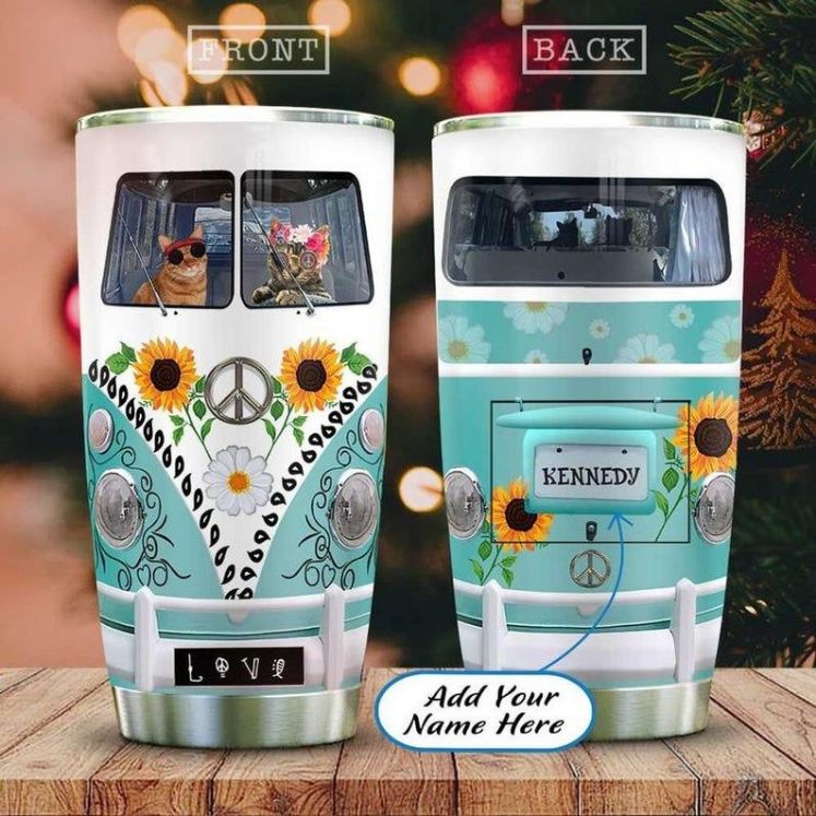 The Cat Couple Hippie Van Personalized Tumbler - Teeruto