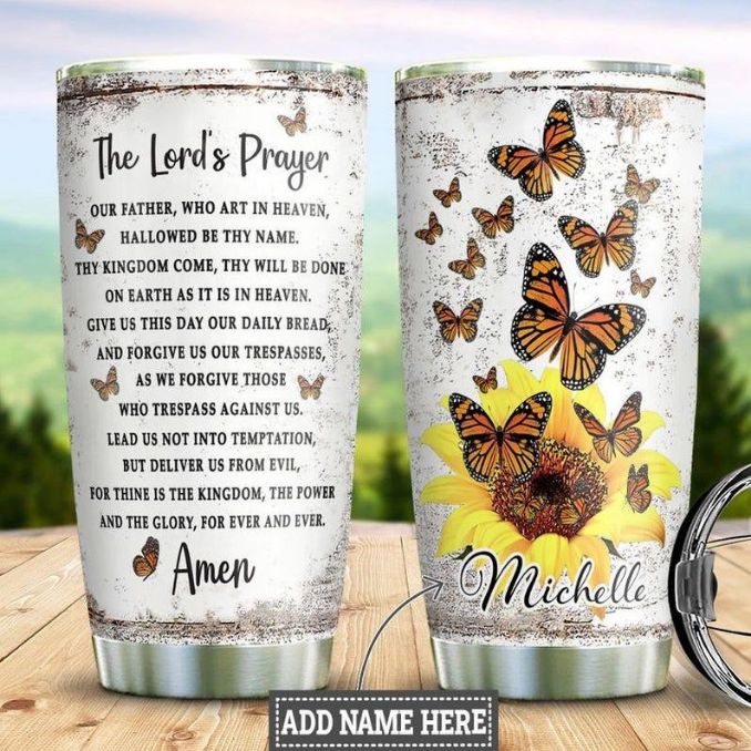 The Lords Prayer Butterfly Bible Personalized Tumbler