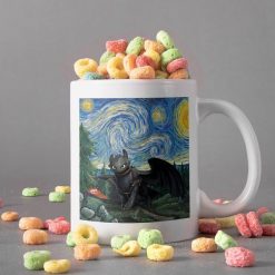 Toothless In Canvas Mug Starry Night Mug Van Gogh Mug Toothless Lover Gift Night Fury 2 Premium Sublime Ceramic Coffee Mug White