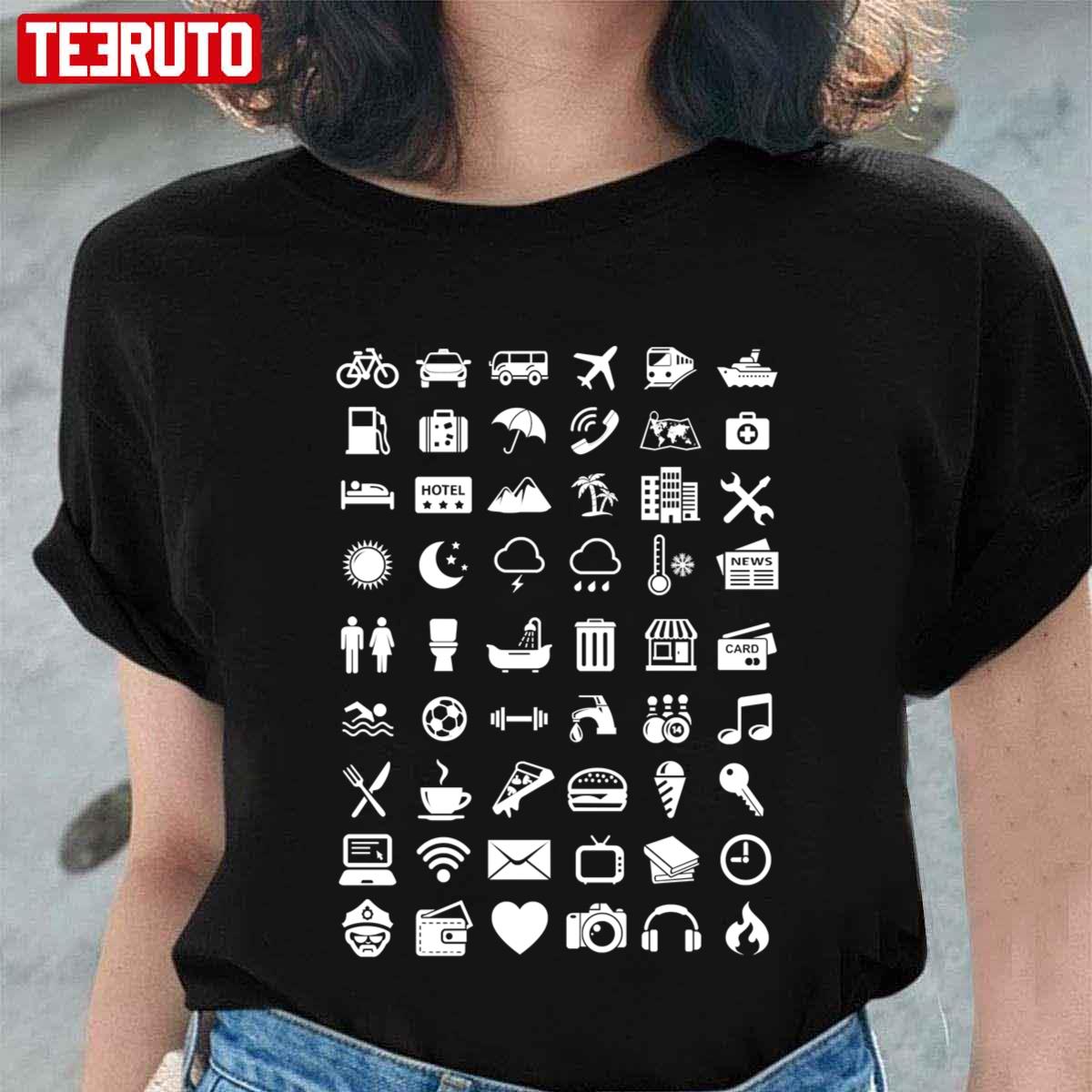 Travel Icons Language White Unisex T-Shirt