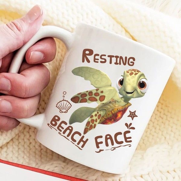 Turtle Resting Beach Face Premium Sublime Ceramic Coffee Mug White