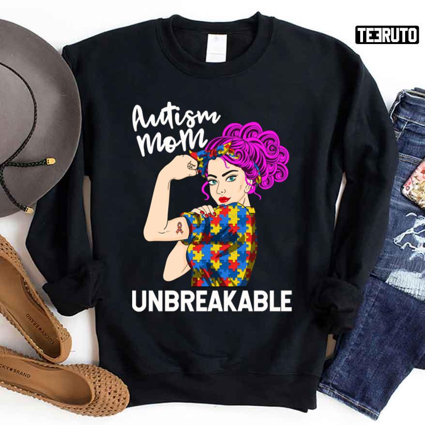 Unbreakable Autism Mom Puzzle Ribbon Unisex Sweatshirt