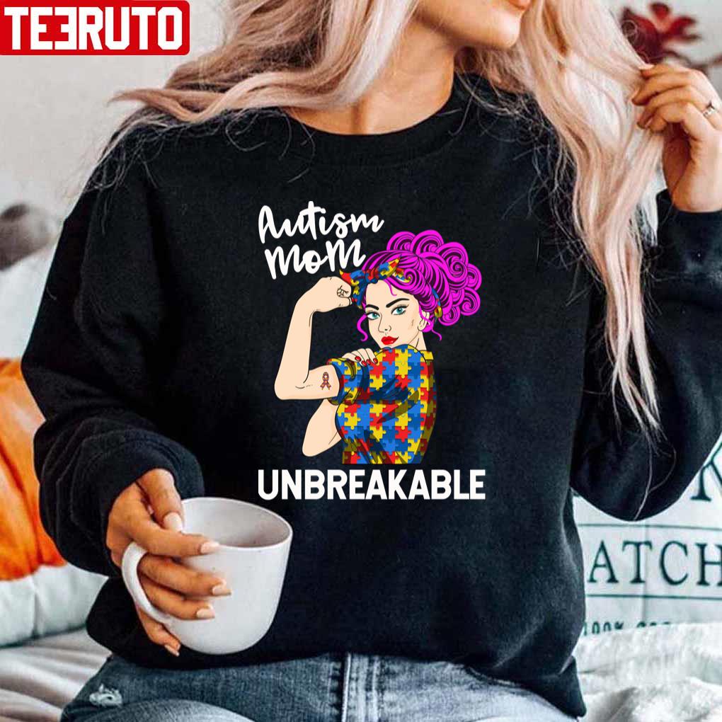 Unbreakable Autism Mom Puzzle Ribbon Unisex Sweatshirt