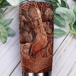 Viking Raven Odin Wood Style Stainless Steel Cup Tumbler