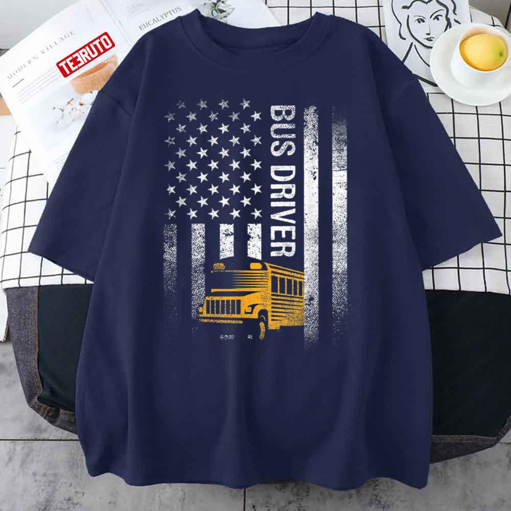 Vintage Bus Driver America Flag Unisex T-Shirt