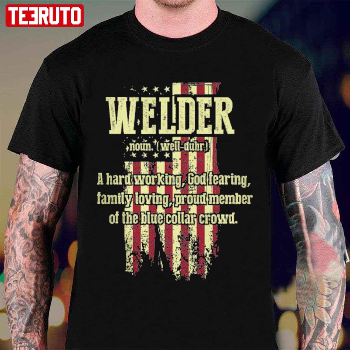 Welder Vintage American Flag Unisex T-Shirt - Teeruto