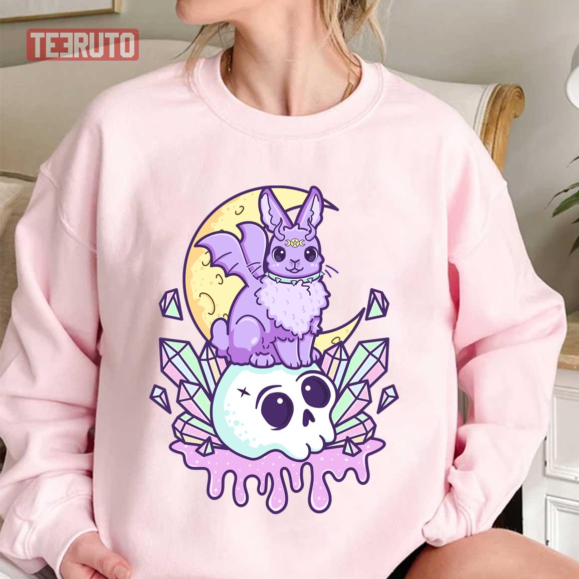 Witchy Bunny And Skull Kawaii Pastel Goth Cute Creepy Unisex Sweatshirt