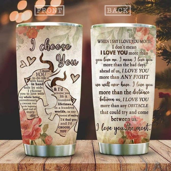 Wooden Style Elephant Couple I Choose You Tumbler