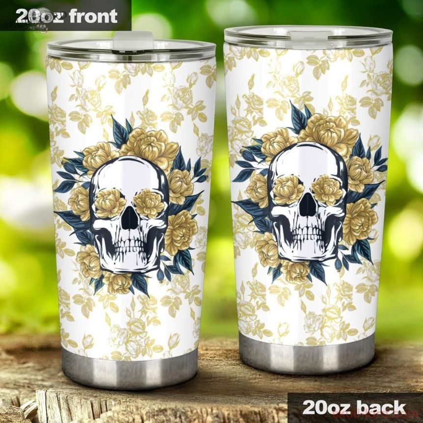 Yellow Flower Skull Stainless Steel Cup Tumbler
