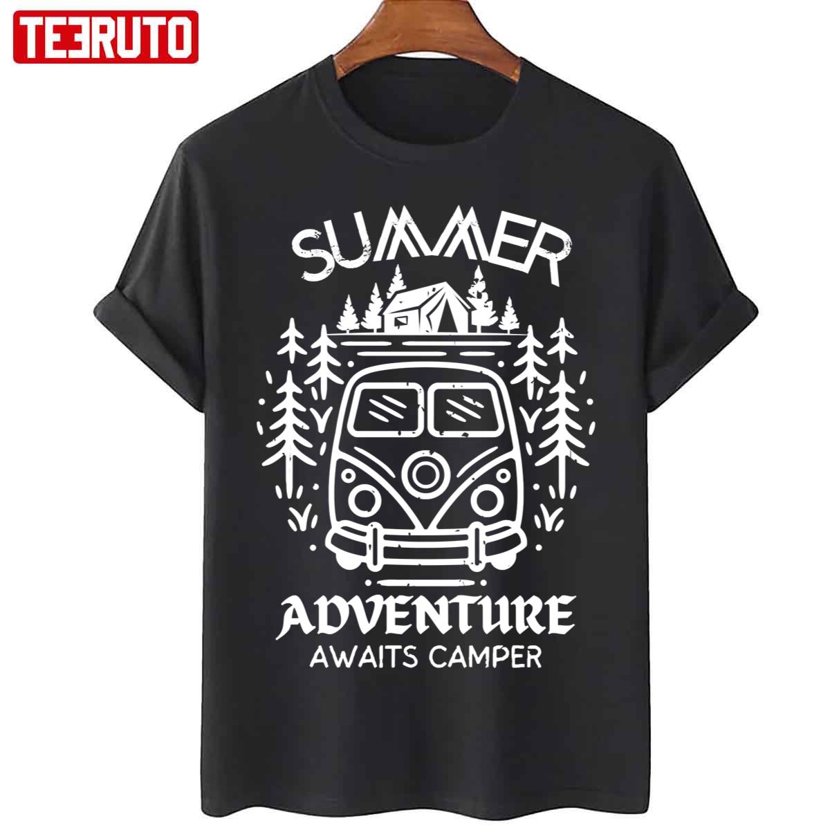 Adventure Awaits Camper Summer Camping Art Unisex T-Shirt