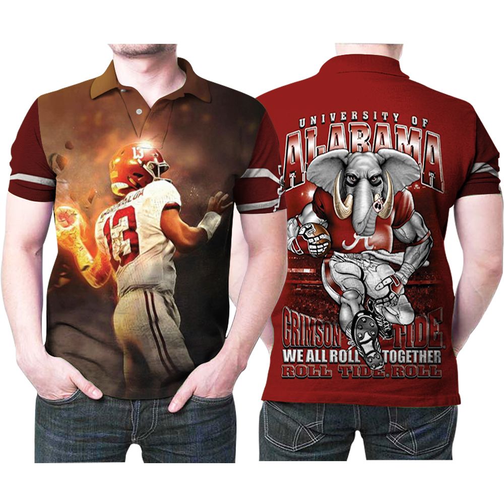 Alabama Crimson Tide Tua Tagovailoa 13 We Roll Together Logo Team 3d Designed Allover Gift For Alabama Fans Polo Shirt