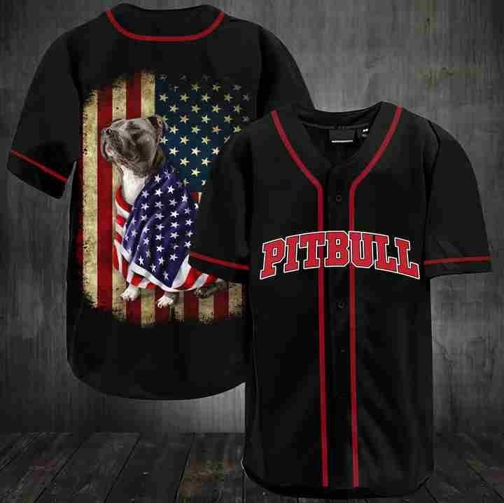 Amazing American Flag With Pitbull 3d Personalized 3d Baseball Jersey h