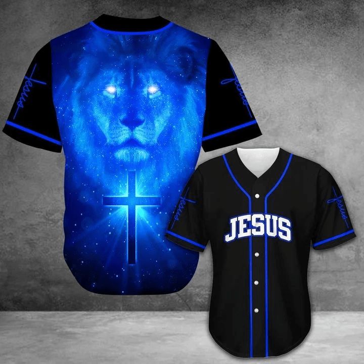 Amazing Jesus Lion Ling Blue Black Personalized 3d Baseball Jersey