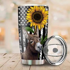 America Flag Sunflower Donkey Gift For Lover Day Travel Tumbler