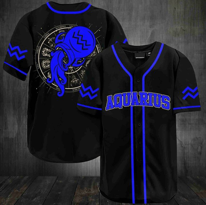 Awesome Aquarius Zodiac Blue Black Personalized 3d Baseball Jersey